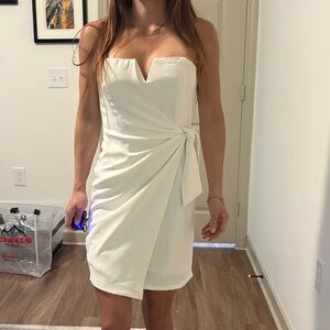 Anna Grace White Strapless Mini Dress with Side Tie